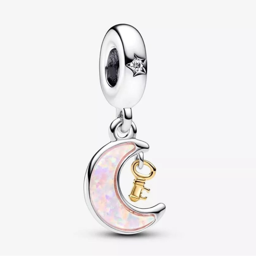 Authentic Pandora #762985C01 Two-tone Key & Moon Dangle Charm